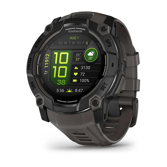 Montre GPS Garmin Instinct 3 AMOLED - 50 mm Noir avec Bracelet en Silicone Gris Charcoal
