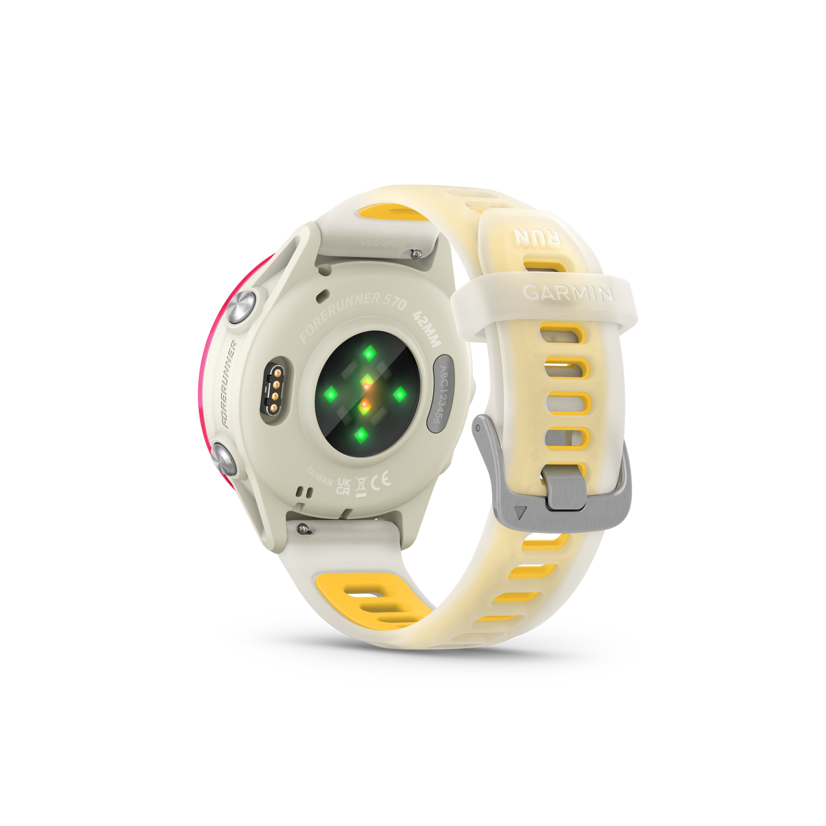 NEW  Forerunner 570 - 42mm Aluminium rose avec bracelet ivoire translucide/orange
