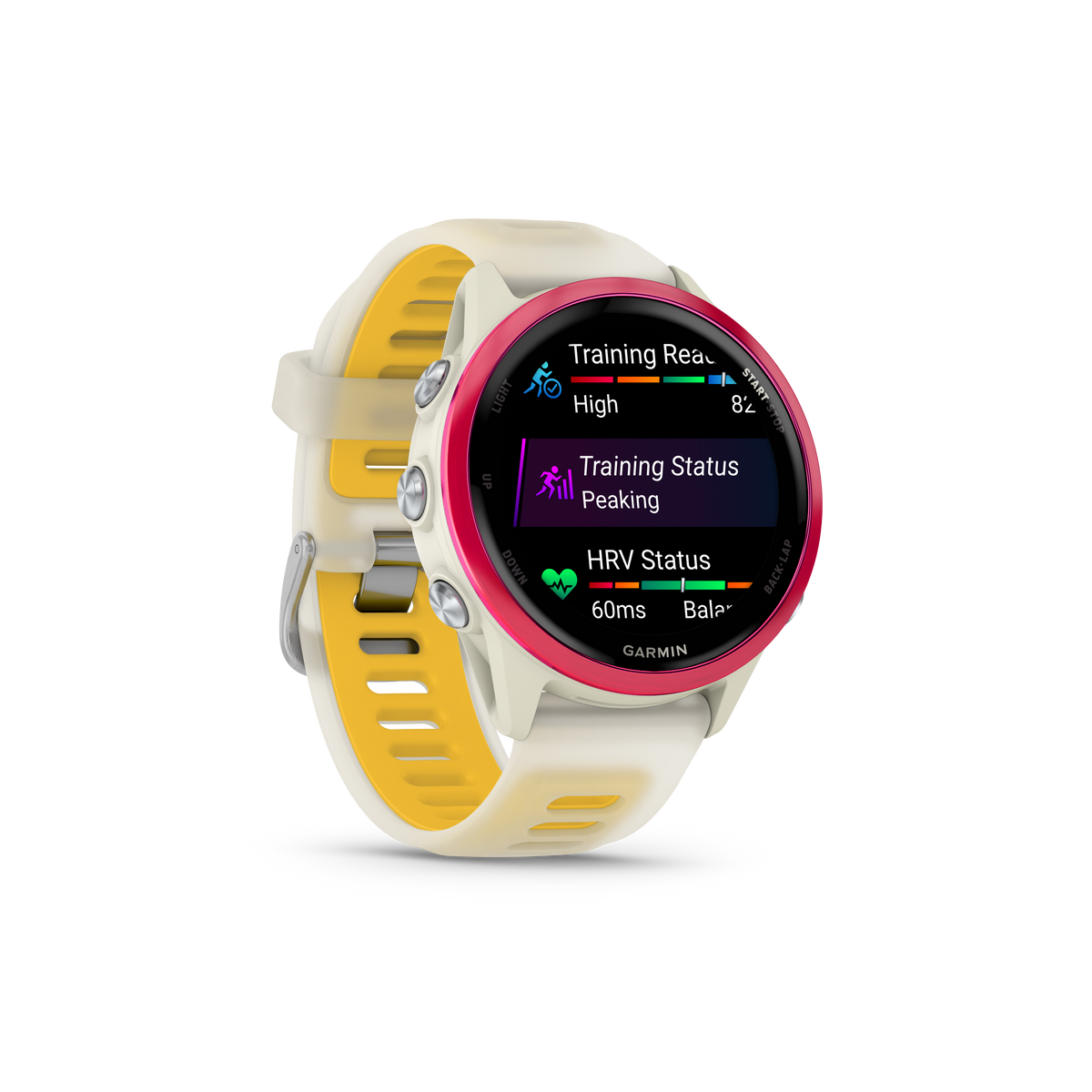 NEW  Forerunner 570 - 42mm Aluminium rose avec bracelet ivoire translucide/orange