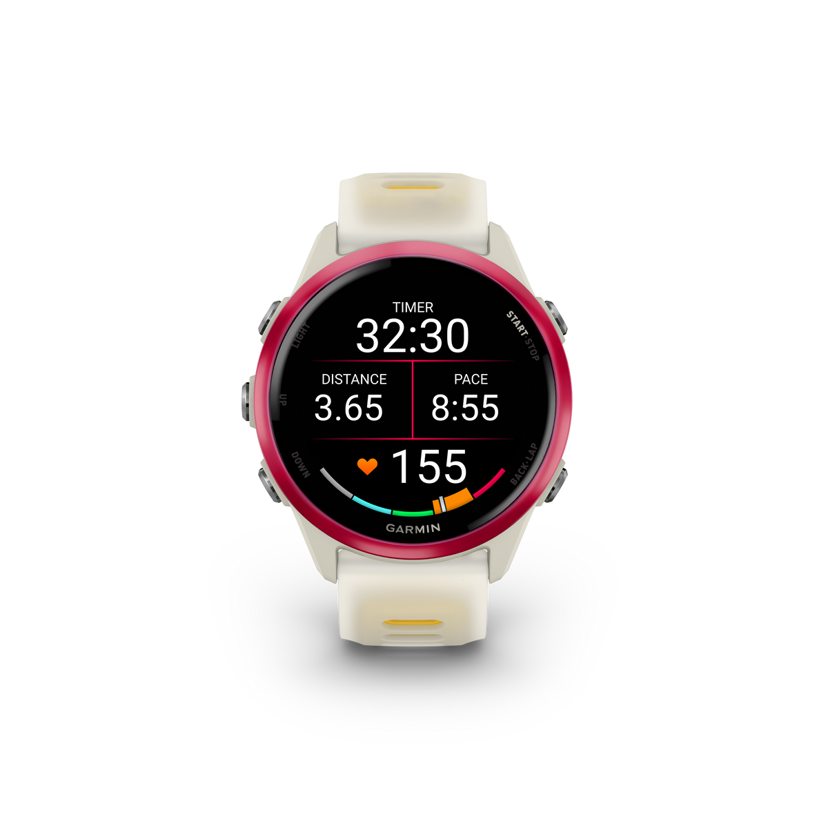 NEW  Forerunner 570 - 42mm Aluminium rose avec bracelet ivoire translucide/orange