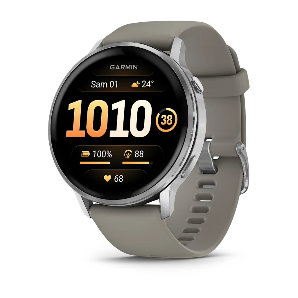 Montre de Sport Garmin Venu® 4 - 45 mm Silver avec bracelet en silicone gris