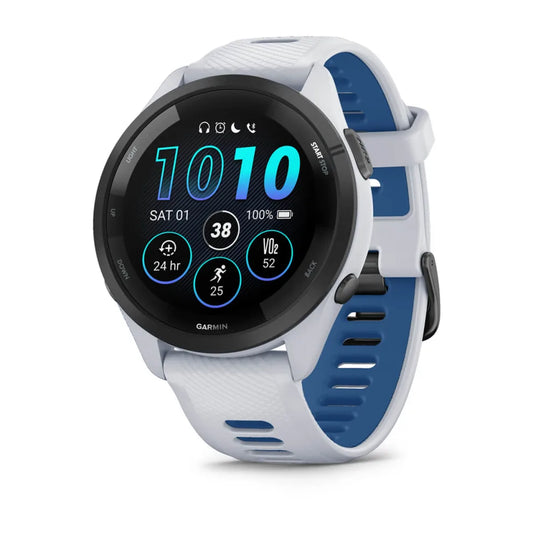 Forerunner 265 blanche avec bracelet en silicone blanc/bleu
