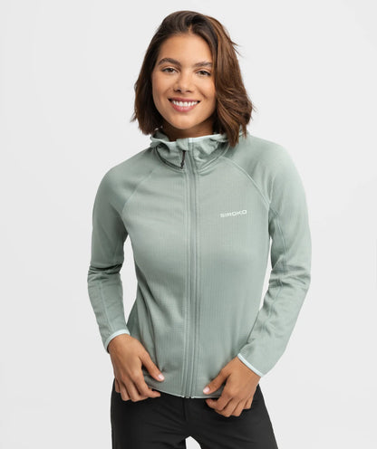 Veste polaire légère à capuche randonnée femme Ember Green