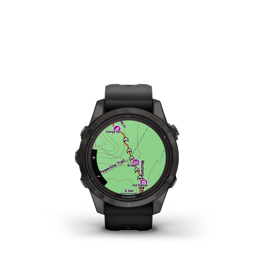 fēnix® 7S Pro Sapphire Solar Edition Titane avec revêtement Carbon Gray DLC et bracelet noir