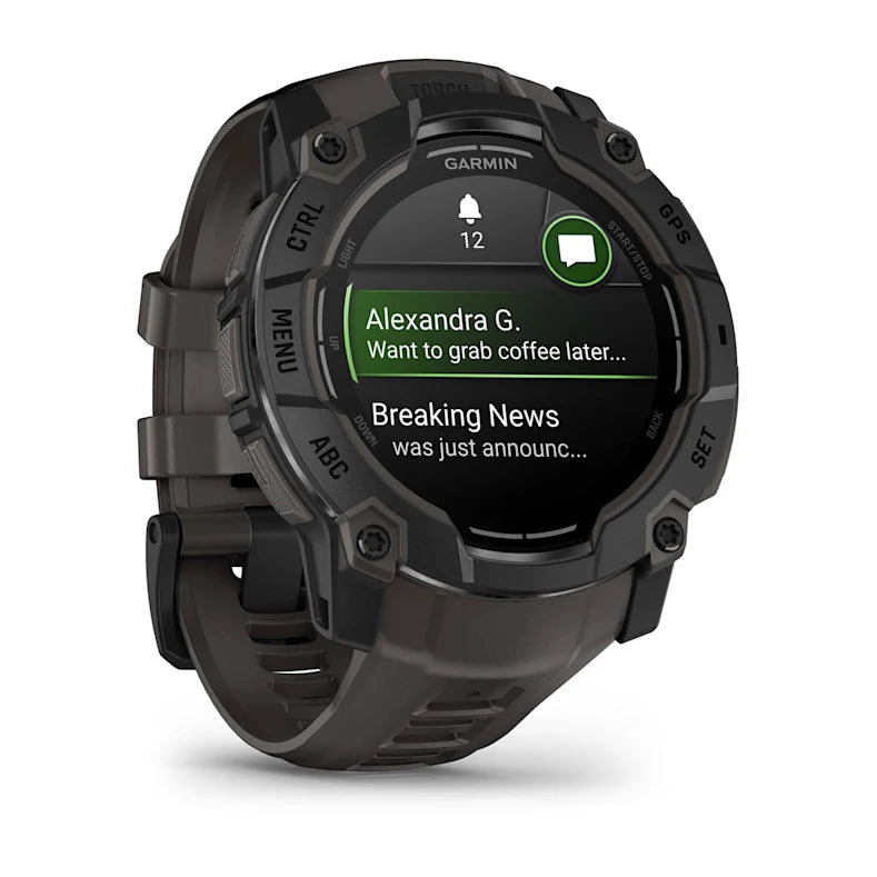 Montre GPS Garmin Instinct 3 AMOLED - 50 mm Noir avec Bracelet en Silicone Gris Charcoal