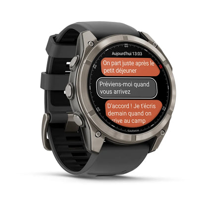 Montre GPS Garmin fēnix® 8 Pro – 51 mm, AMOLED Sapphire, Titane Carbon Gray DLC avec bracelet en silicone noir/gris galet