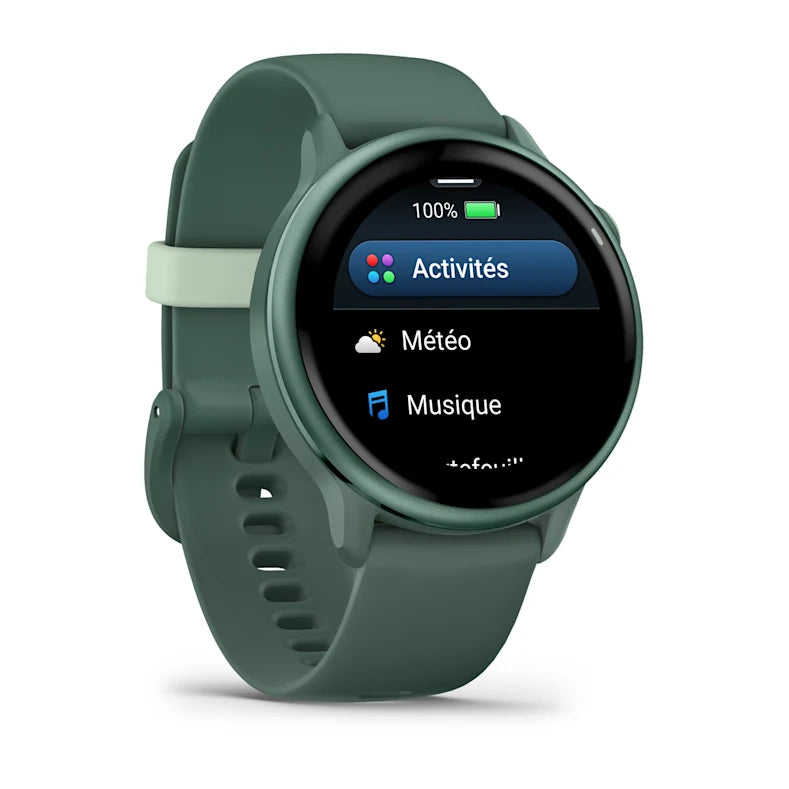 Montre Connectée Garmin vívoactive 6 Metallic Jasper Green avec bracelet vert sapin