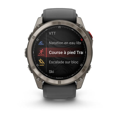 Montre GPS Garmin fēnix® 8 Pro – 51 mm, AMOLED Sapphire, Titane Carbon Gray DLC avec bracelet en silicone noir/gris galet
