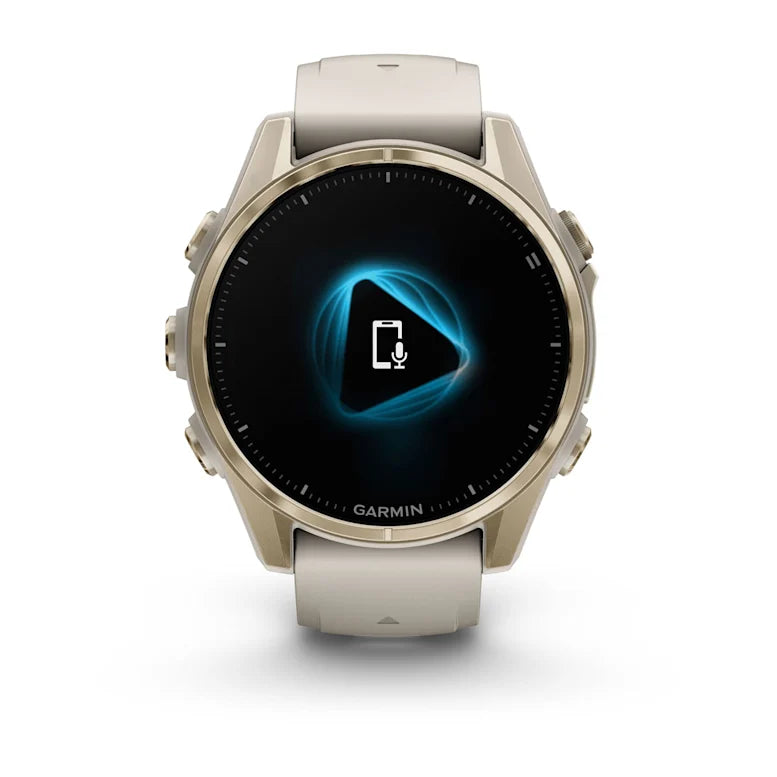 Montre GPS Garmin Fénix 8 AMOLED - 43 mm Sapphire Titane Soft Gold avec Bracelet en Silicone Gris Beige
