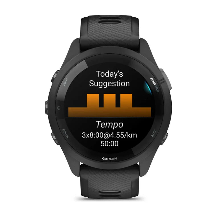 Forerunner 265 noire avec bracelet en silicone noir/gris
