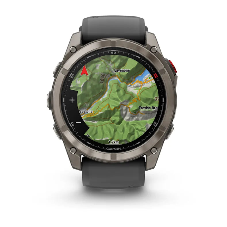 Montre GPS Garmin fēnix® 8 Pro – 51 mm, AMOLED Sapphire, Titane Carbon Gray DLC avec bracelet en silicone noir/gris galet