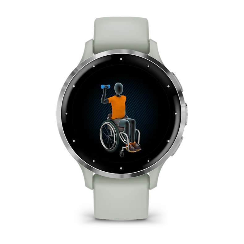 Montre de Sport Garmin Venu 3S boîtier  acier inoxydable et bracelet en silicone vert sauge