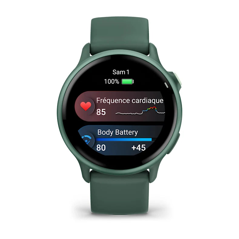 Montre Connectée Garmin vívoactive 6 Metallic Jasper Green avec bracelet vert sapin