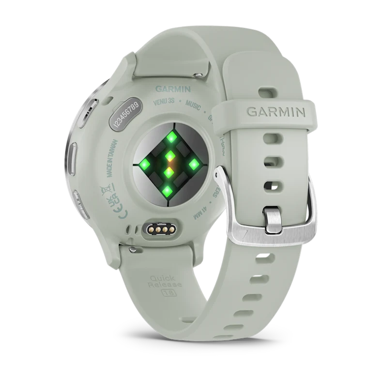 Montre de Sport Garmin Venu 3S boîtier  acier inoxydable et bracelet en silicone vert sauge