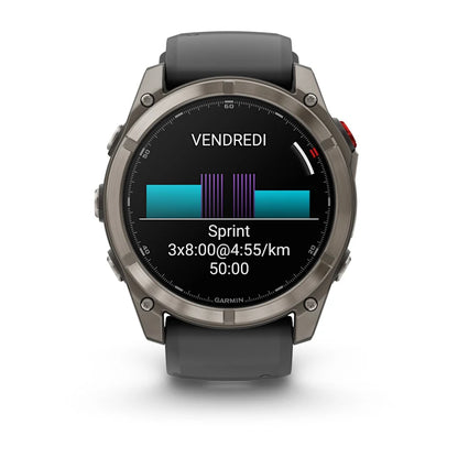 Montre GPS Garmin fēnix® 8 Pro – 51 mm, AMOLED Sapphire, Titane Carbon Gray DLC avec bracelet en silicone noir/gris galet