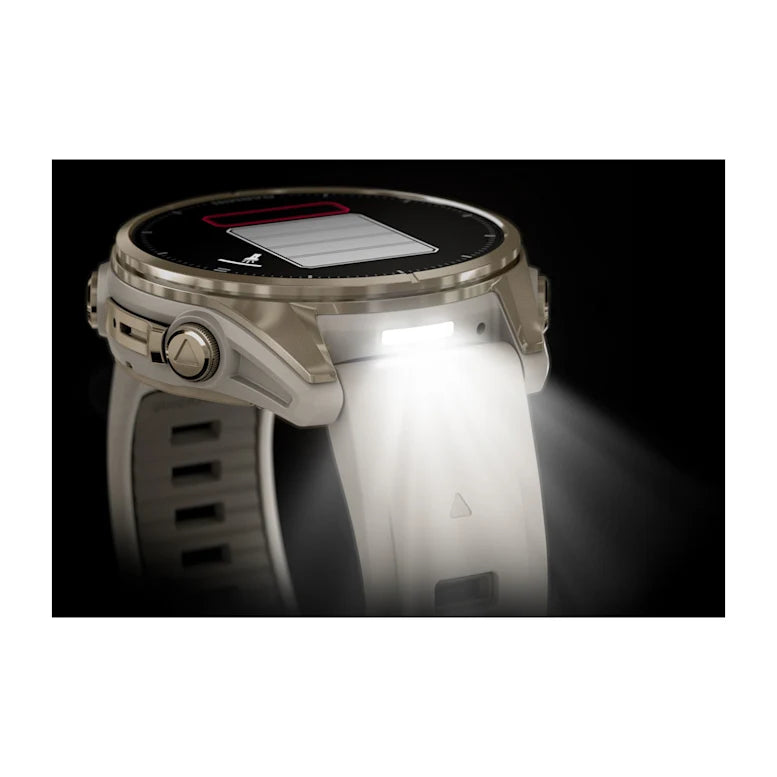 Montre GPS Garmin Fénix 8 AMOLED - 43 mm Sapphire Titane Soft Gold avec Bracelet en Silicone Gris Beige
