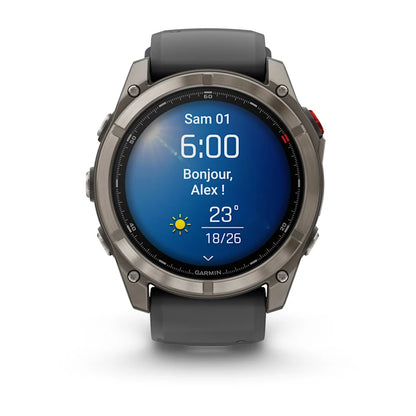 Montre GPS Garmin fēnix® 8 Pro – 51 mm, AMOLED Sapphire, Titane Carbon Gray DLC avec bracelet en silicone noir/gris galet
