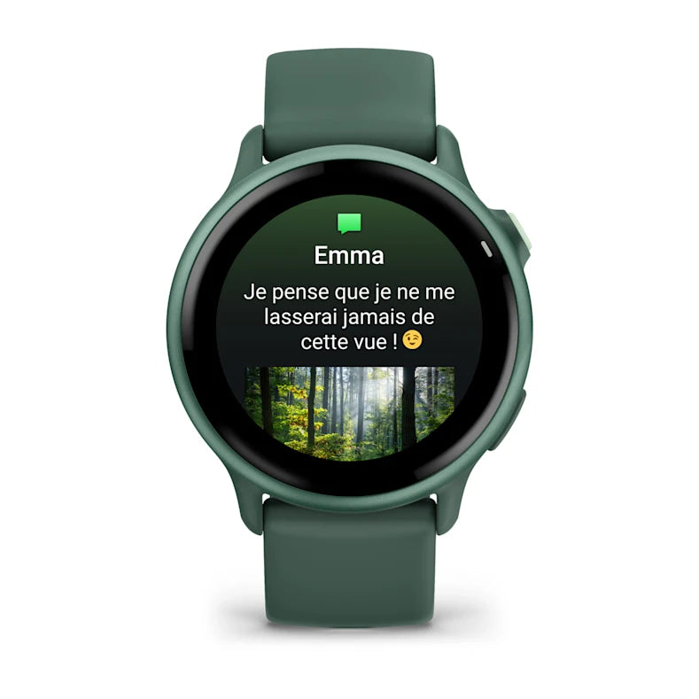 Montre Connectée Garmin vívoactive 6 Metallic Jasper Green avec bracelet vert sapin