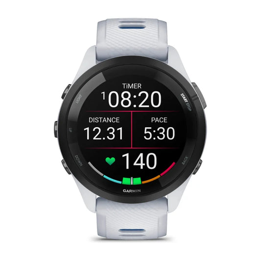 Forerunner 265 blanche avec bracelet en silicone blanc/bleu