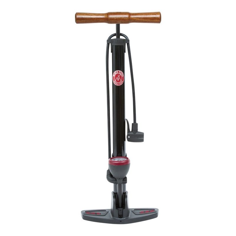 POMPE À PIED MIJNENPIEPER RETRO PRESSURE TOUTES LES VALVES AVEC MANOMÈTRE ANSE EN BOIS ACIER NOIRE